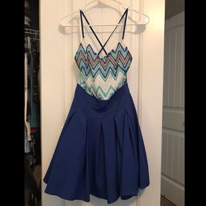 Spaghetti strapped blue puff-lined dress